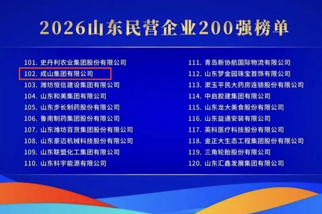 成山集团入选2026山东民营企业百强系列榜